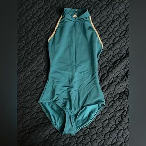 Mariia Crown High Neck Leotard - Teal with light Pink Trim - Size Medium